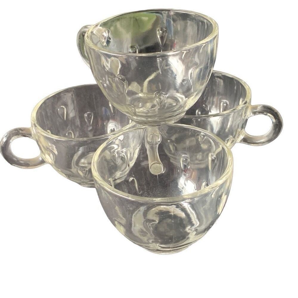 Vintage Hazel Atlas Set Lot of 4 Teardrop Clear Glass Mid Century Teacups Style
